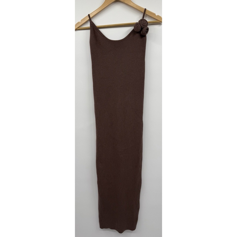 LPA REVOLVE Dara Midi Dress Bodycon Ribbed SZ M Rosette Adjustable Strap Stretch - Picture 4 of 12
